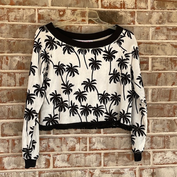 Hippe BeachBum Black White Palm Tree Cropped 
Sweatshirt - Picture 1 of 7